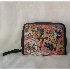 Disney Printed Mickey Mouse Wallet Black w/Mickey Mouse Scenes on Front
